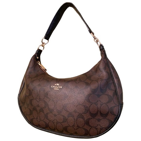 Coach Harley East West Hobo Shoulder Bag Signature Black Brown Gold F38267 - Picture 2 of 16